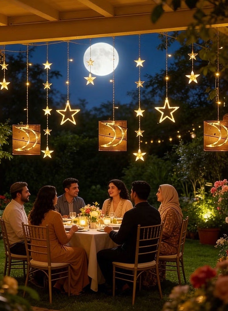 توبيتش زينة رمضان LED - أضواء رمضان بتحكم عن بعد، سلسلة أضواء بيضاء دافئة على شكل نجوم وقمر مع علبة بطاريات - Image 1